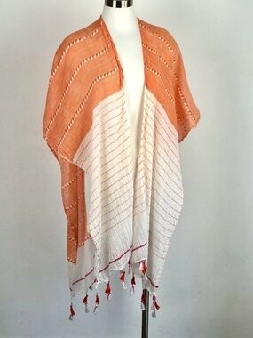 MerSea 100% Cotton Orange & White Light Cotton Shawl Cover-Up(One Size)